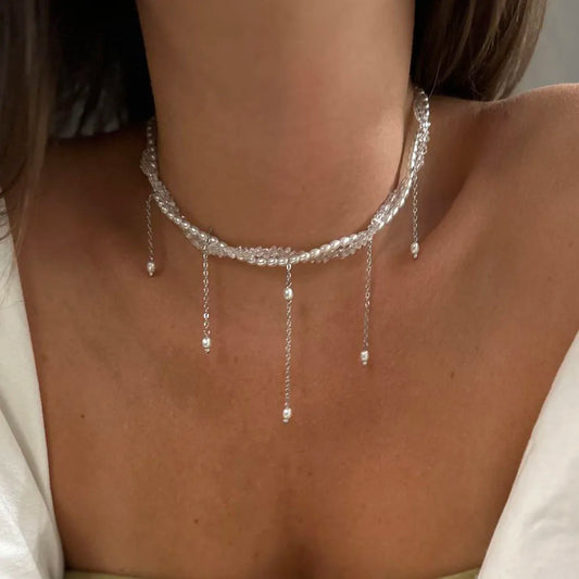 Boho Tassel & Pearl Crystal Chain Necklace