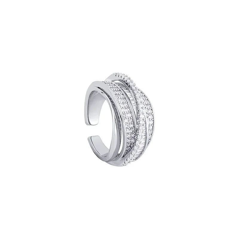 2024 Silver Color Rhinestone Ring Multi-layer Winding Rings for Women Wedding Full Zircon Finger Rings Fashion Jewelry Gifts