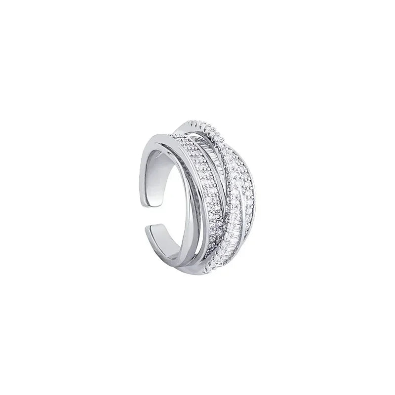 2024 Silver Color Rhinestone Ring Multi-layer Winding Rings for Women Wedding Full Zircon Finger Rings Fashion Jewelry Gifts