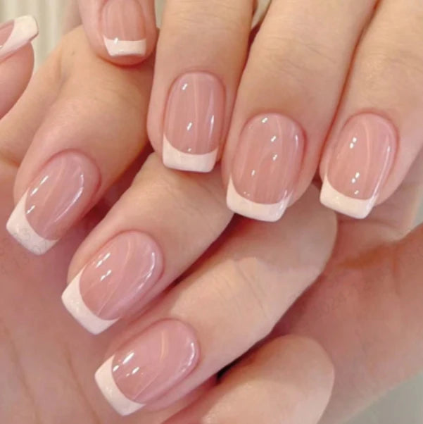 24pcs/set short square fake nails for women cute bride heart white french tips faux ongles y2k press on false nail supplies