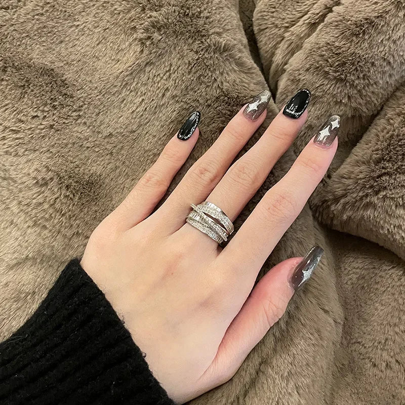 2024 Silver Color Rhinestone Ring Multi-layer Winding Rings for Women Wedding Full Zircon Finger Rings Fashion Jewelry Gifts