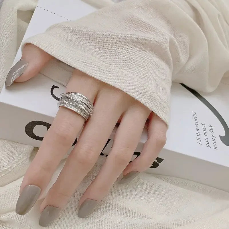 2024 Silver Color Rhinestone Ring Multi-layer Winding Rings for Women Wedding Full Zircon Finger Rings Fashion Jewelry Gifts