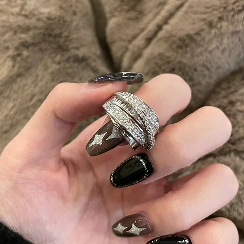 2024 Silver Color Rhinestone Ring Multi-layer Winding Rings for Women Wedding Full Zircon Finger Rings Fashion Jewelry Gifts