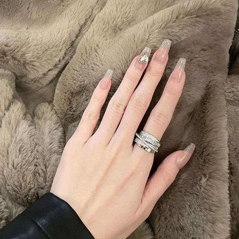 2024 Silver Color Rhinestone Ring Multi-layer Winding Rings for Women Wedding Full Zircon Finger Rings Fashion Jewelry Gifts